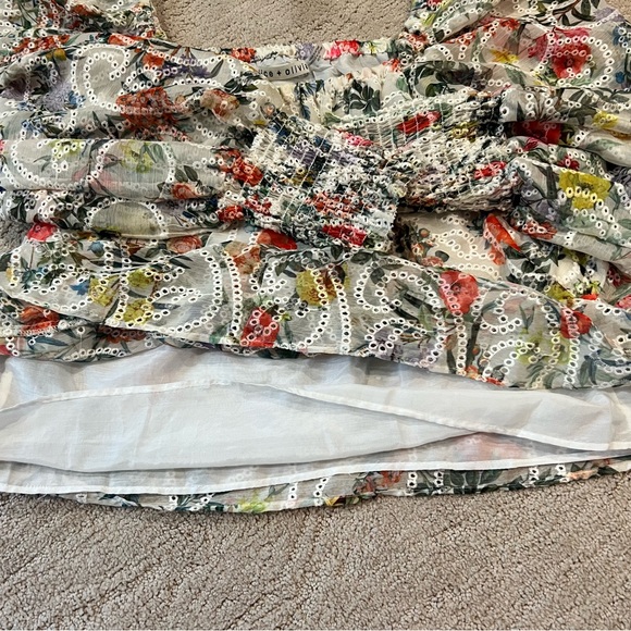 Alice + Olivia | Rowa Smocked Eyelet Floral & Butterfly Blouse, Size XS - Picture 12 of 14